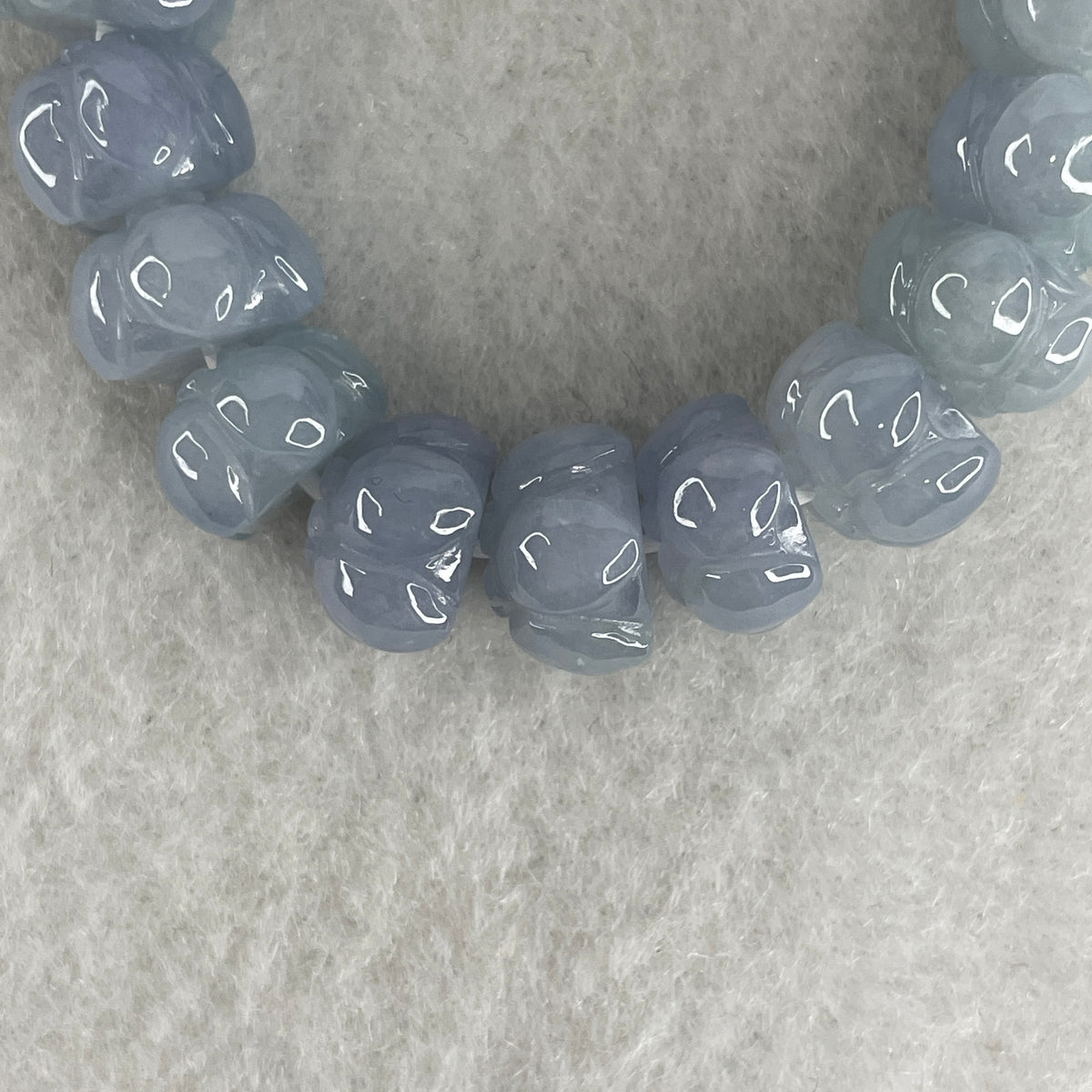 Certified High Grade Type A Full Intense Blueish Lavender Jadeite Lotus Flower Beads Bracelet 28.10g 11cm 10.7mm 20 Beads - Huangs Jadeite and Jewelry Pte Ltd