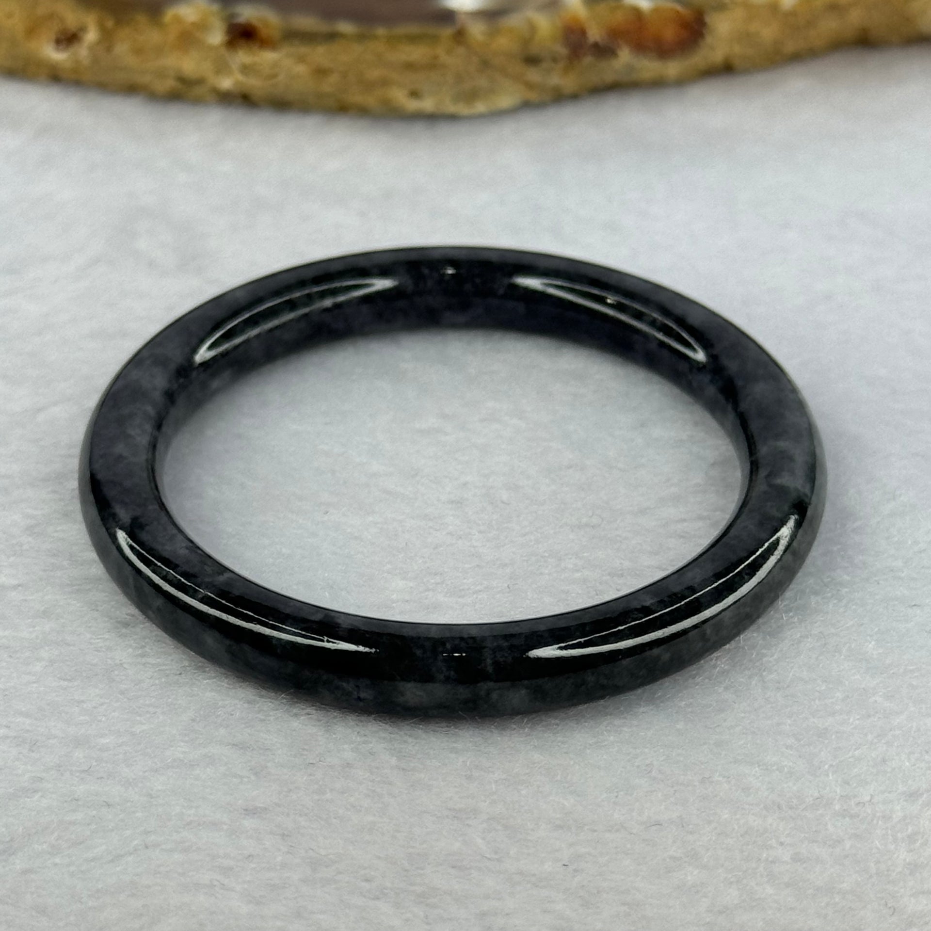 Type A Black Grey Wuji Jadeite Baby Bangle 15.03g Internal Diameter 40.8mm 6.4 by 6.5mm - Huangs Jadeite and Jewelry Pte Ltd