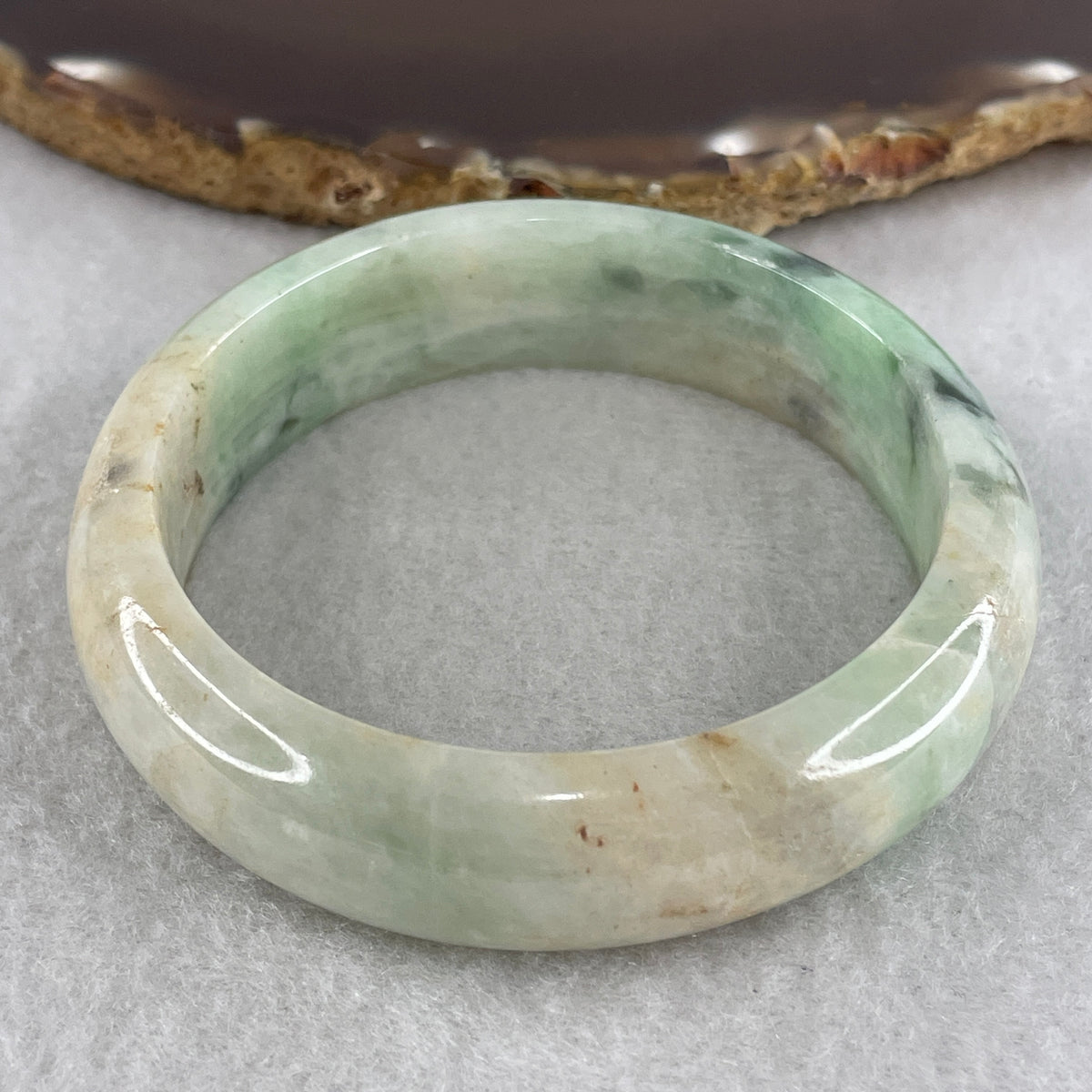 Natural Type Green with Reddish Brown Piao Hua Jadeite Bangle 62.49g Inner Diameter 55.5mm 15.4 by 8.0mm (Slight Internal Line) - Huangs Jadeite and Jewelry Pte Ltd