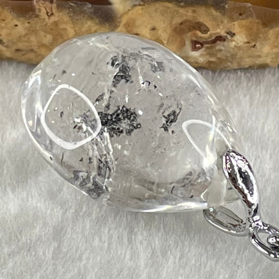 Natural Clear Quartz with Black Tourmaline Teardrop Charm with S925 Sliver Clasps in String Necklace 8.92g 24.4 by 17.9 by 14.5mm - Huangs Jadeite and Jewelry Pte Ltd