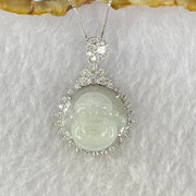 Type A Faint Lavender to White Milo Buddha with Crystals in S925 Sliver Pendant and Necklace 6.95g 16.2 by 16.2 by 8.5mm - Huangs Jadeite and Jewelry Pte Ltd