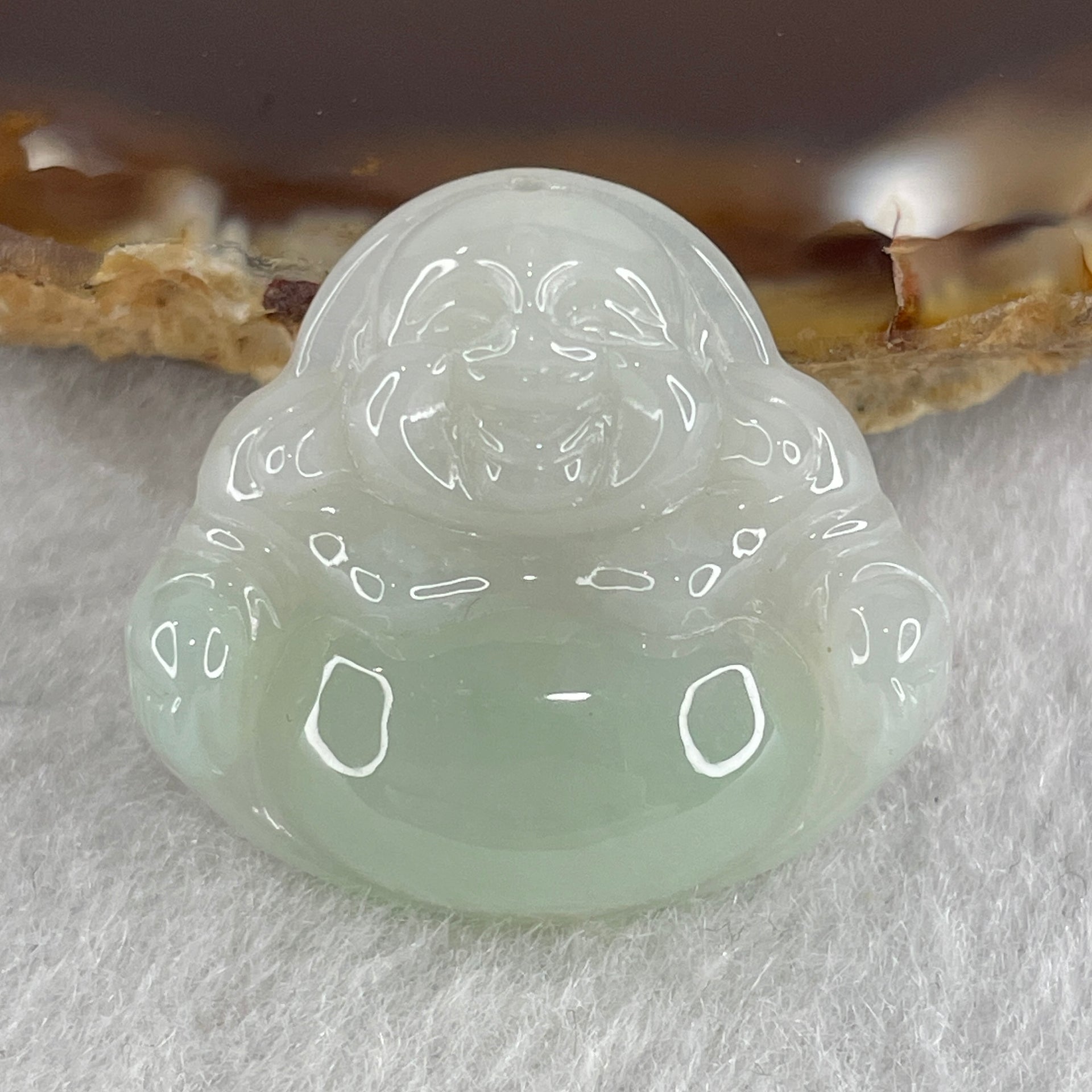 Certified Natural Type A Light Green Jadeite Milo Laughing Buddha Pendant 4.90g 22.8 by 24.9 by 6.0mm - Huangs Jadeite and Jewelry Pte Ltd