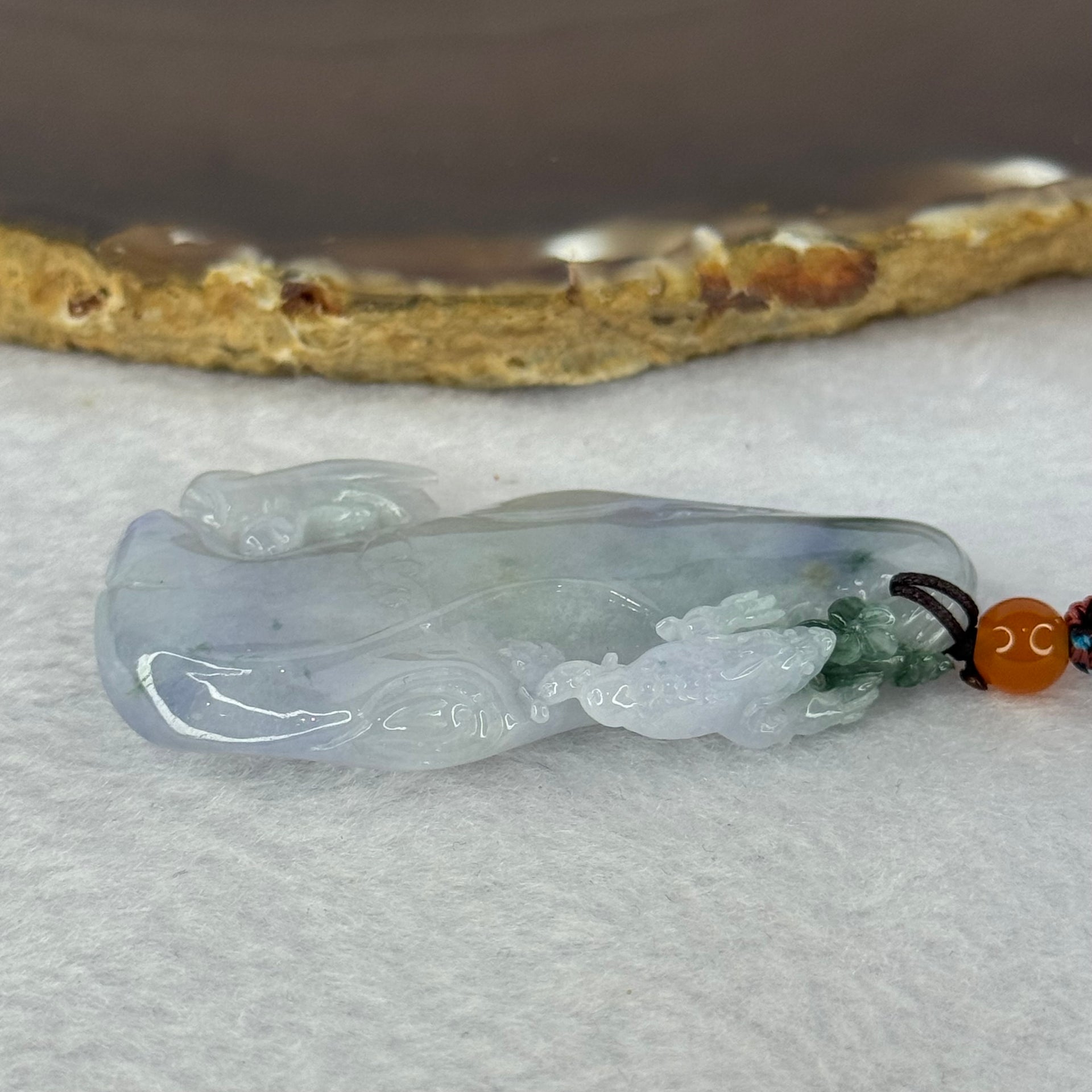 Type A Lavender with Dark Blueish Green Patches Jadeite 3 Legged Toad Pendent 25.25g 54.1 by 32.0 by 7.6mm - Huangs Jadeite and Jewelry Pte Ltd