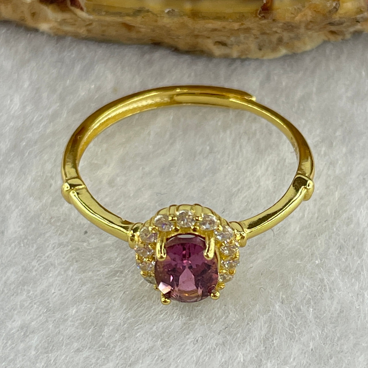 Certified Natural Watermelon Tourmaline Faceted Ring in S925 Sliver Gold Plated Adjustable Size 1.60g 6.7 by 4.5 by 2.0mm