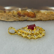 Natural Transparent Vivid Red Pear Shape Brilliant / Step Cut Ruby (Heated) Approx. 1.0ct 6.02 by 5.42 by 3.85mm in 750 18K Yellow Gold and Natural Diamonds 3.39g - Huangs Jadeite and Jewelry Pte Ltd