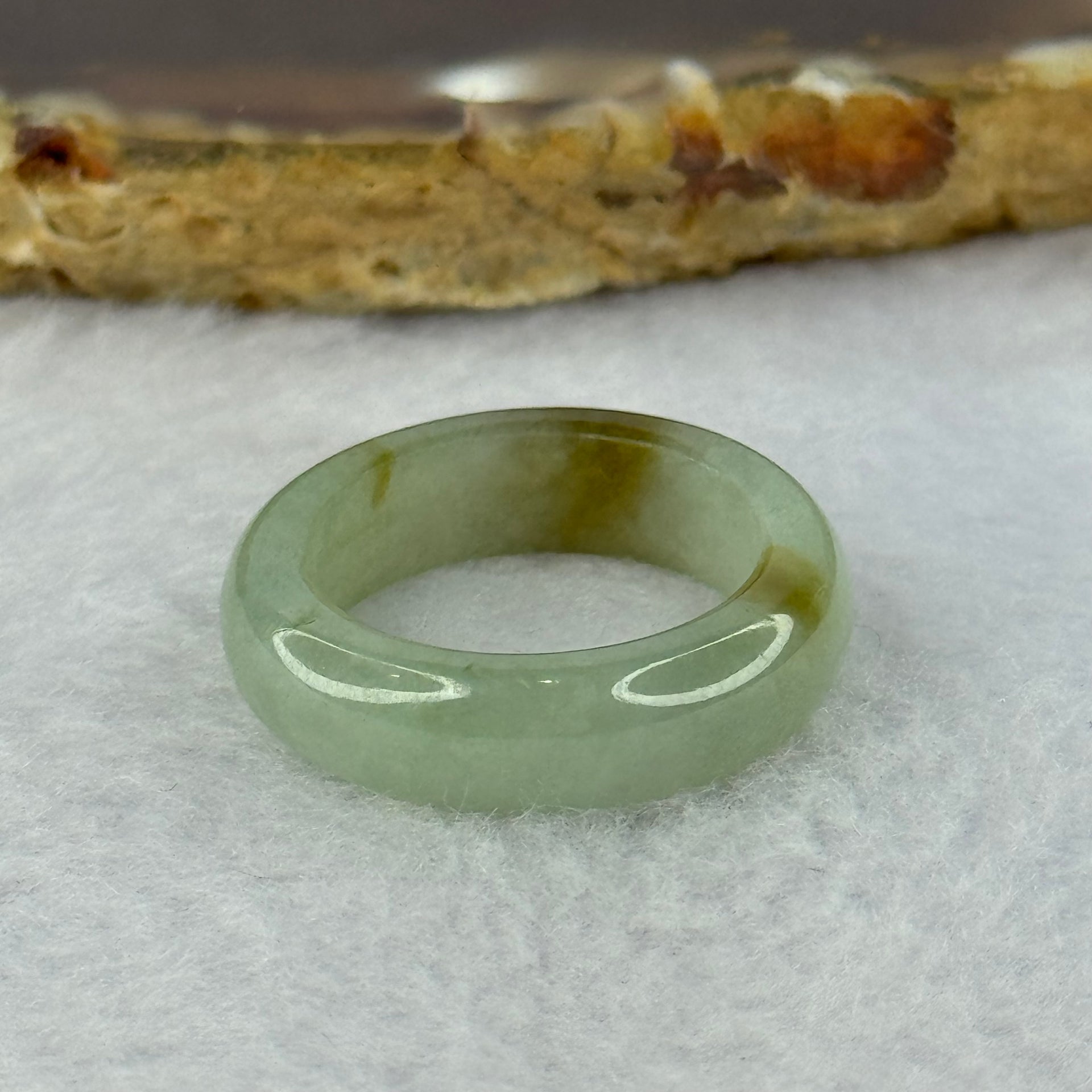 Type A Green with Brown Patches Jadeite Ring 4.17g 6.3 by 3.7mm US7 HK15.5 - Huangs Jadeite and Jewelry Pte Ltd