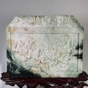 Natural Type A Light Green Light Lavender with Dark Green Patches Jadeite 8 Prosperity Horses with Wooden Stand Display 9,352.7g 275.0 by 100.0 by 360.0mm - Huangs Jadeite and Jewelry Pte Ltd