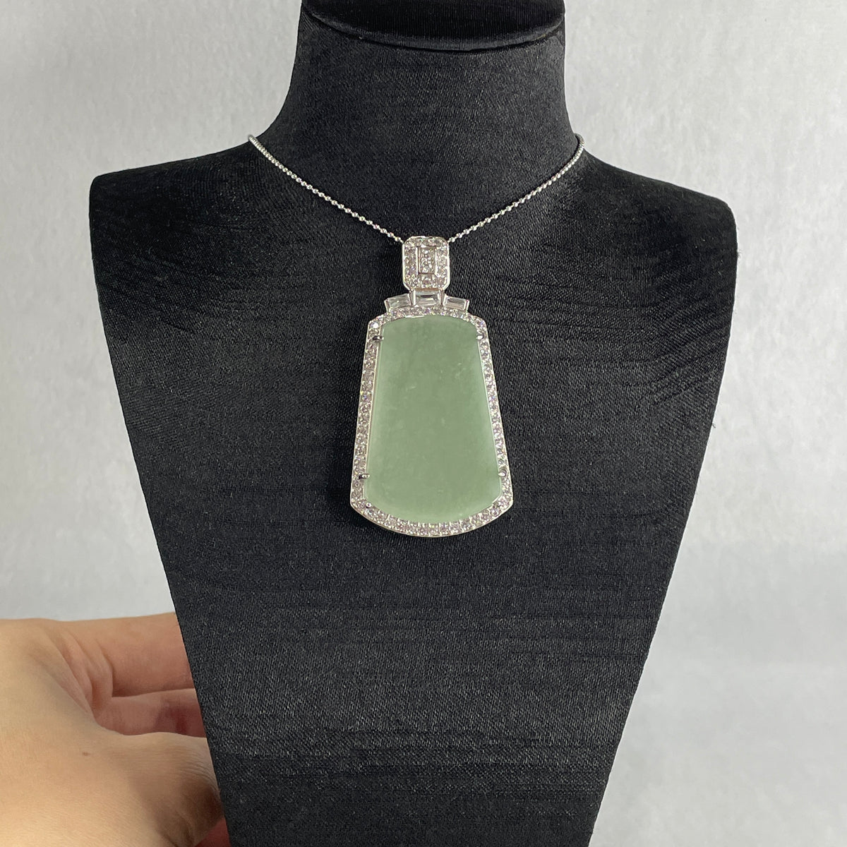Natural Type A Semi Icy Blueish Green Jadeite Wushipai Necklace in S925 Silver | (17.84g | 42cm S925 | 37.0 x 24.0 x 2.0mm | Unobstructed Peace & Supreme Protection Anchor, Feng Shui Harmony & Executive Calm Necklace) - Huangs Jadeite and Jewelry Pte Ltd