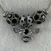 Natural Black Onyx Ball Charm with Bee Silver Bracelet 23.90g 13.7 by 5.0 by 1.2mm - Huangs Jadeite and Jewelry Pte Ltd