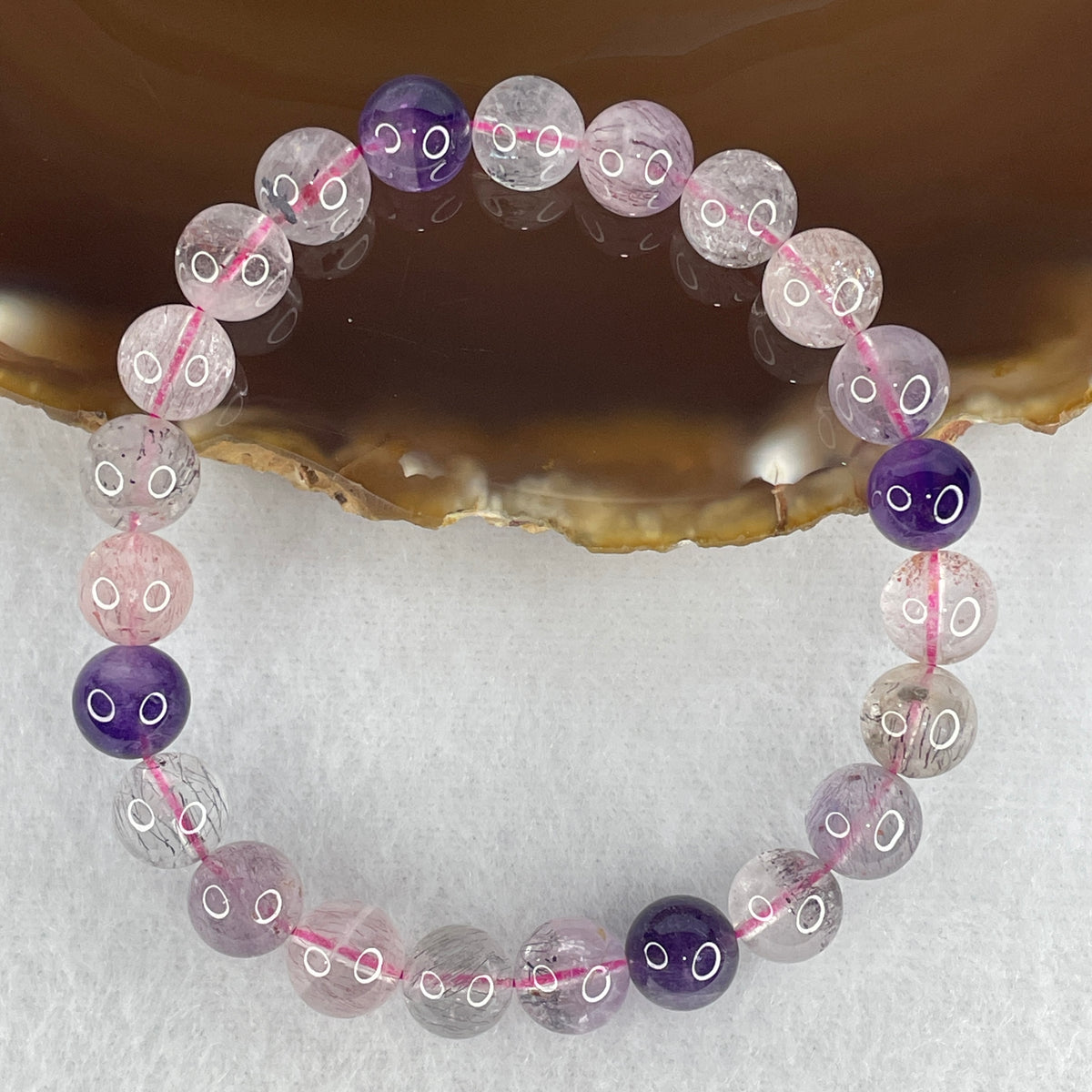 Certified Above-Average Grade Natural Super 7 Crystal Beads Bracelet | High-Density Multi-Bead Stackable Strand | Authentic Sacred Seven Multi-Mineral Inclusions Quartz Spiritual Catalyst & Auric Shield Bracelet (17.70g | 15.5cm Length | 8.4mm | 23 Beads)