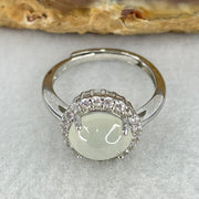 Type A Semi Icy Green Jadeite Cabochon in S925 Sliver Ring (Adjustable Size) 2.60g 8.4 by 8.9 by 5.0mm - Huangs Jadeite and Jewelry Pte Ltd