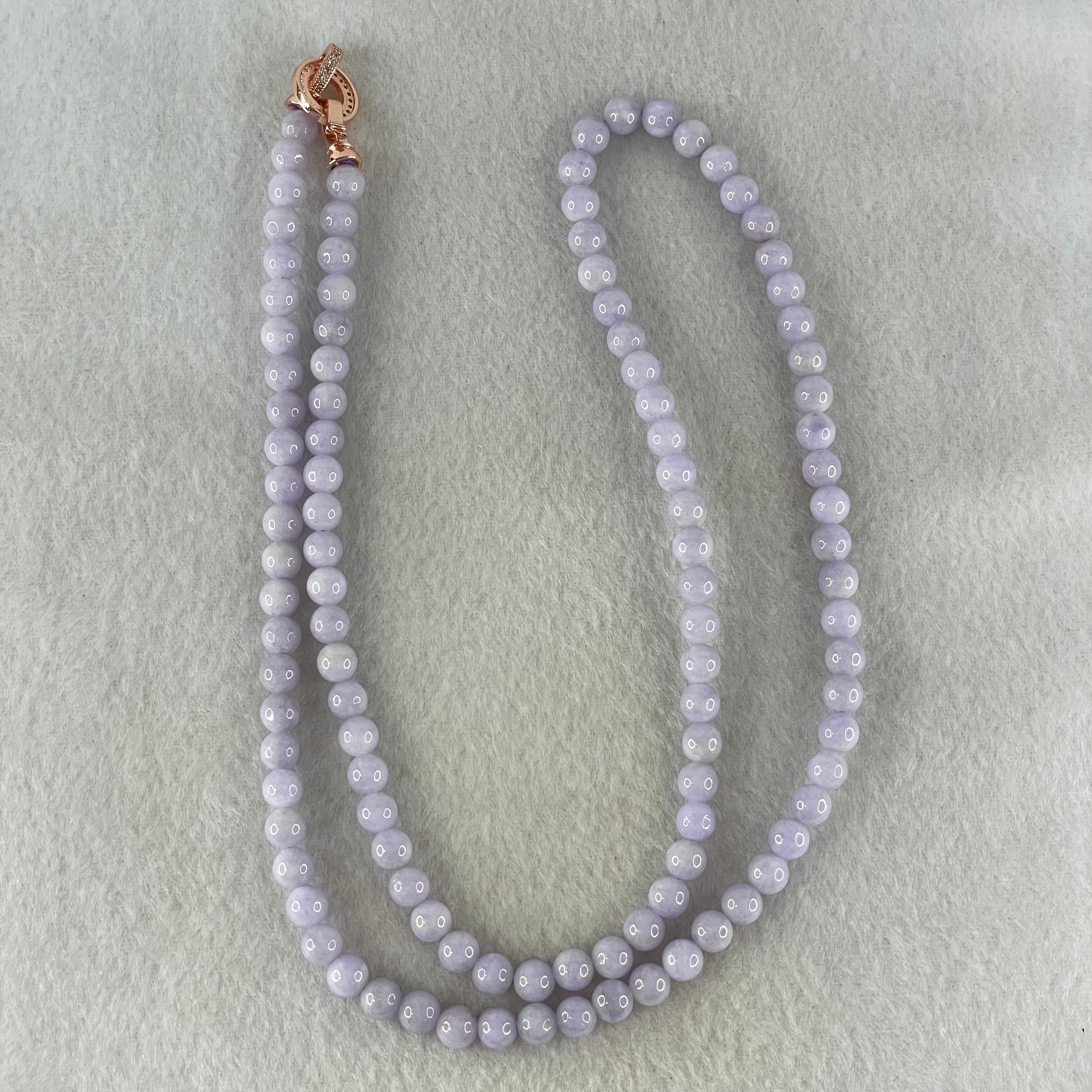 Type A Full Lavender Jadeite Beads Necklace 44.55g 66cm 6.2mm 108 Beads - Huangs Jadeite and Jewelry Pte Ltd