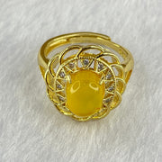 Natural Golden Yellow Amber With Crystals in Sliver Gold Color Ring (Adjustable Size) 3.68g 9.2 by 7.5 by 6.0mm - Huangs Jadeite and Jewelry Pte Ltd