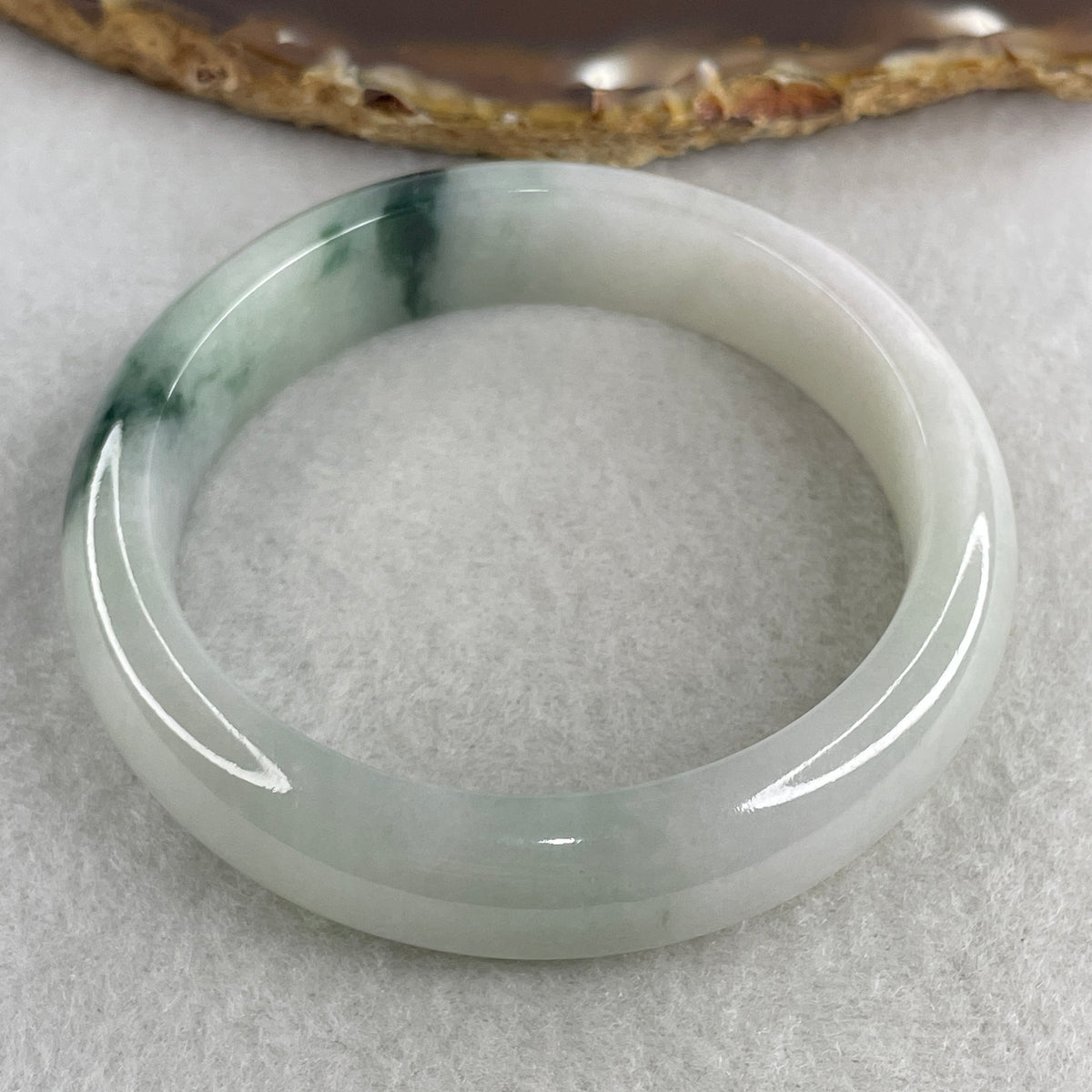 Certified Natural Type A Light Green & "Spicy Green" Spot Jadeite Bangle | (53.15g | 54.0mm Inner Diameter | 13.2mm x 8.2mm | Very Very Slight Internal Line | Synergy, Steady Wealth "Zheng Cai" Anchor & Feng Shui Prosperity Catalyst) - Huangs Jadeite and Jewelry Pte Ltd