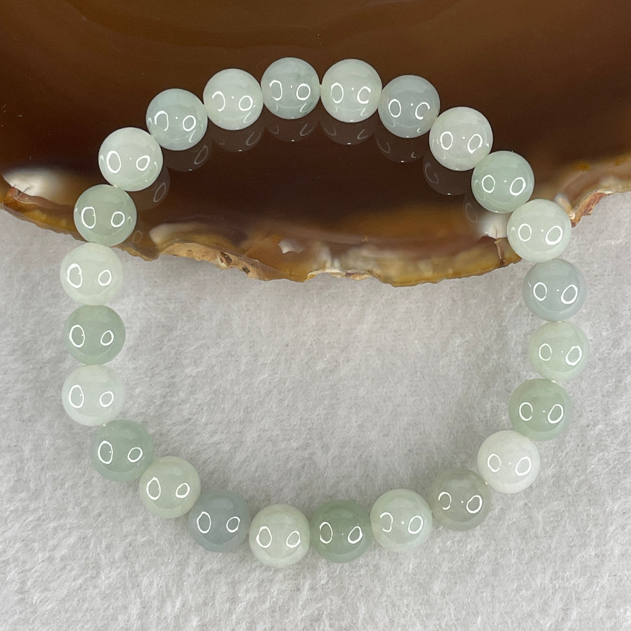 Type A Natural Jadeite Bracelet 18.38g - 7.7mm x 24 Beads - 15cm Length - Blueish Green and White Grade A Untreated Jadeite Jewelry