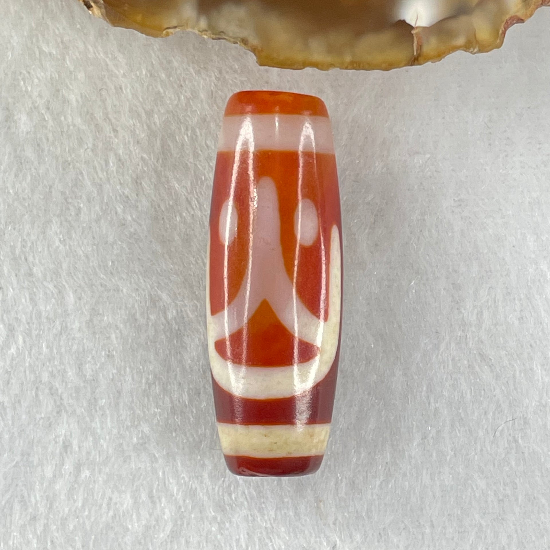 Natural Powerful Tibetan Old Oily Red White Agate One Eye Fire Sign Dzi Bead Heavenly Master (Tian Zhu) 一眼火天珠 10.71g 37.6 by 13.4mm - Huangs Jadeite and Jewelry Pte Ltd