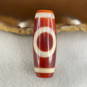 Natural Powerful Tibetan Old Oily Red White Agate One Eye Gold Metal Element Dzi Bead Heavenly Master (Tian Zhu) 一眼金天珠 11.08g 37.3 by 13.5mm - Huangs Jadeite and Jewelry Pte Ltd