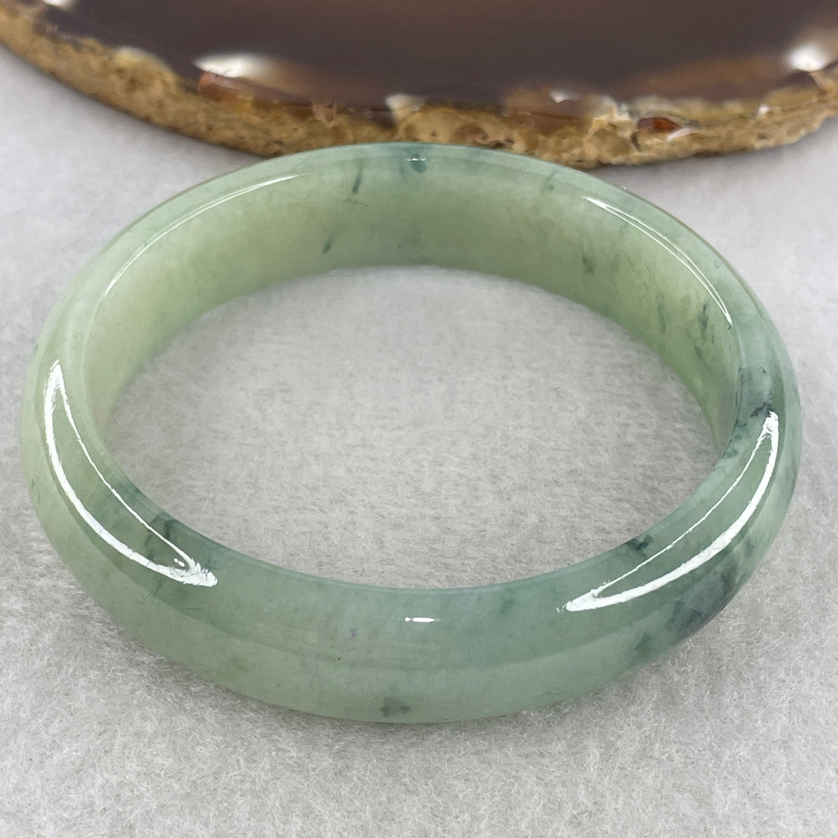 Certified Natural Type A Jelly Green & Green Piao Hua Jadeite Oval Bangle | (43.47g | 54.3mm Inner Diameter | 13.8mm x 6.6mm | Very Very Slight External Rough | Radiance, Steady Wealth "Zheng Cai" Anchor & Feng Shui Prosperity Catalyst) - Huangs Jadeite and Jewelry Pte Ltd