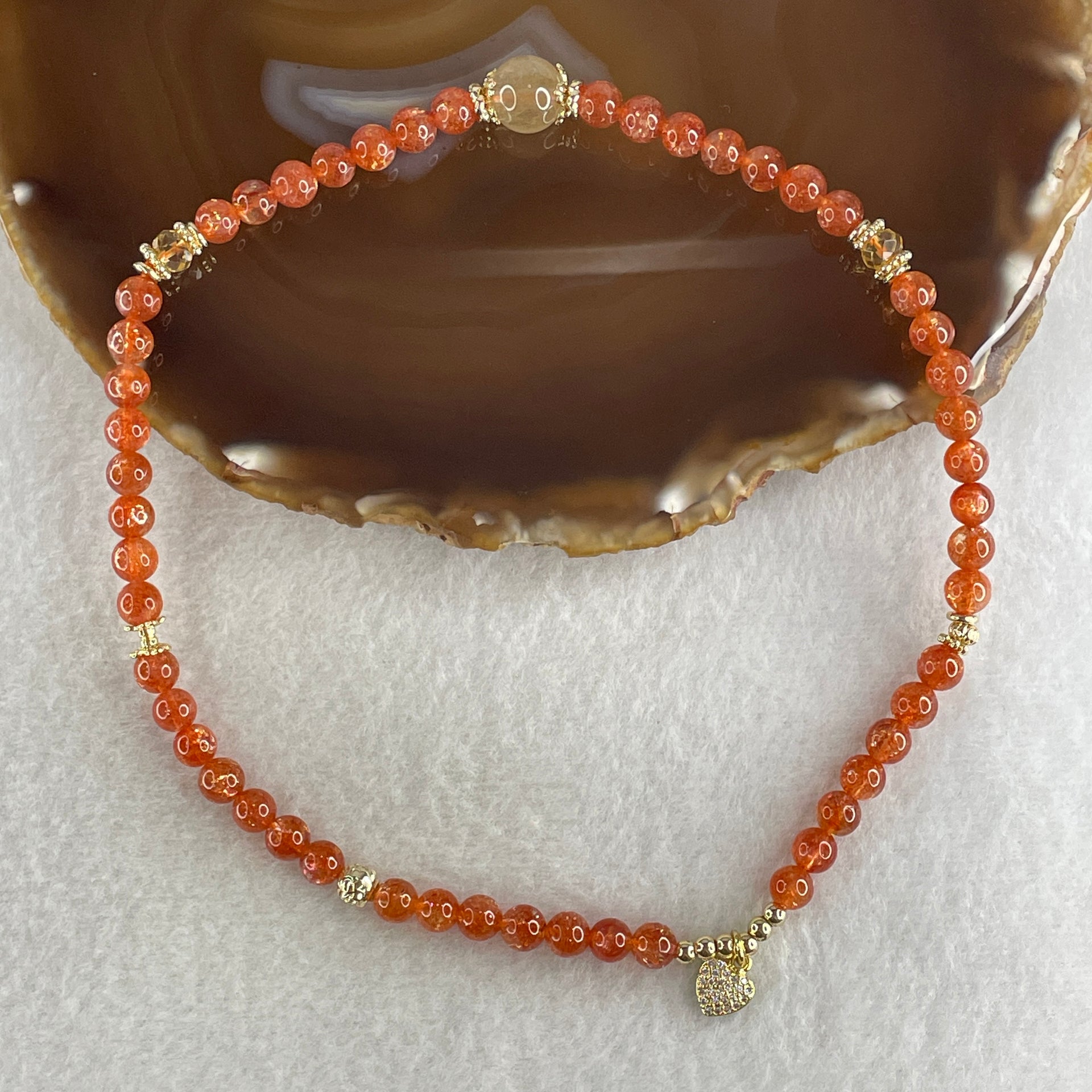 Very Good Natural Golden Sun Stone Beads with Charm Necklace 22.69g 36cm 6.3mm 51 Beads - Huangs Jadeite and Jewelry Pte Ltd