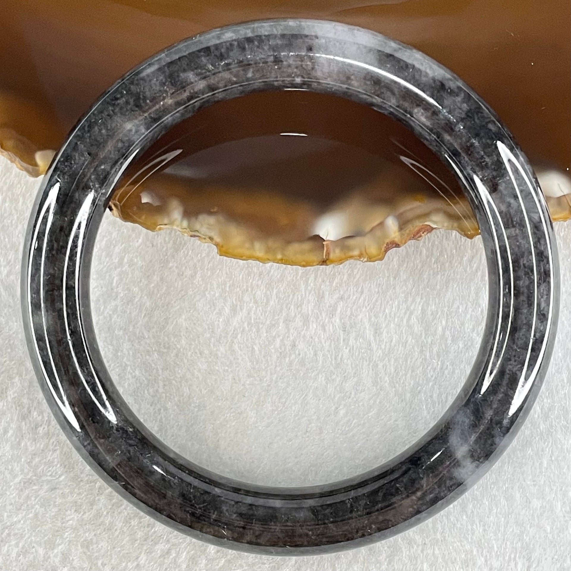 Type A Semi Translucent Wuji Black Grey Jadeite Bangle 50.42g Internal Diameter 55.8mm 9.6 by 10.6mm (No Visible Line) - Huangs Jadeite and Jewelry Pte Ltd