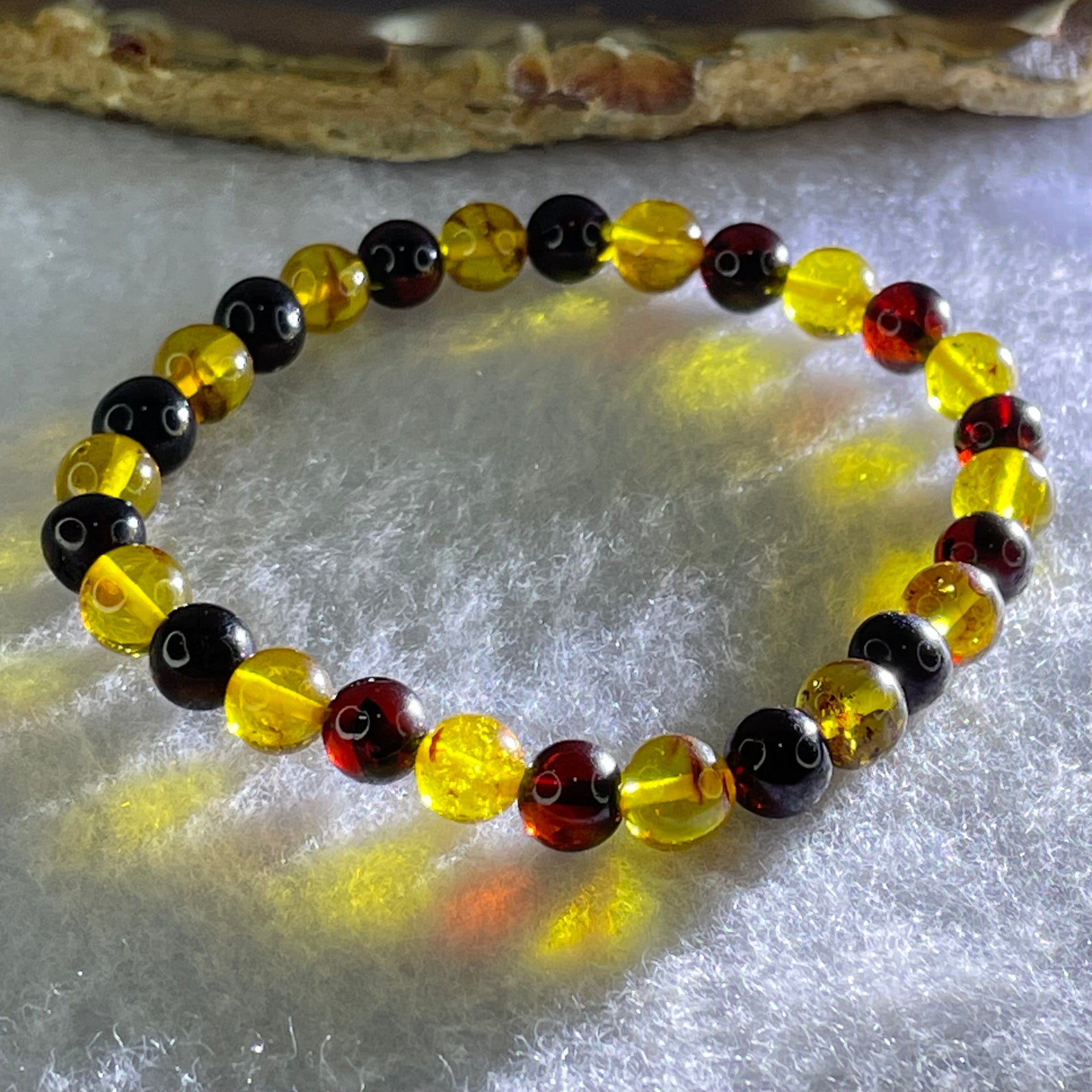 Natural Blood Red and Yellow Amber Beads Bracelet 3.66g 14.5cm 6.4mm 28 Beads - Huangs Jadeite and Jewelry Pte Ltd
