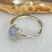 Rare Good Grade Natural Blue Dumortierite Rutilated Quartz in S925 Sliver Ring (Adjustable Size) 1.46g 8.3 by 6.9 by 3.5mm - Huangs Jadeite and Jewelry Pte Ltd