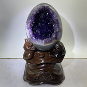 Natural Deep Purple Amethyst Egg with Wooden Stand Display Total 4,721.8g 155.0 by 165.0 by 265.0mm - Huangs Jadeite and Jewelry Pte Ltd
