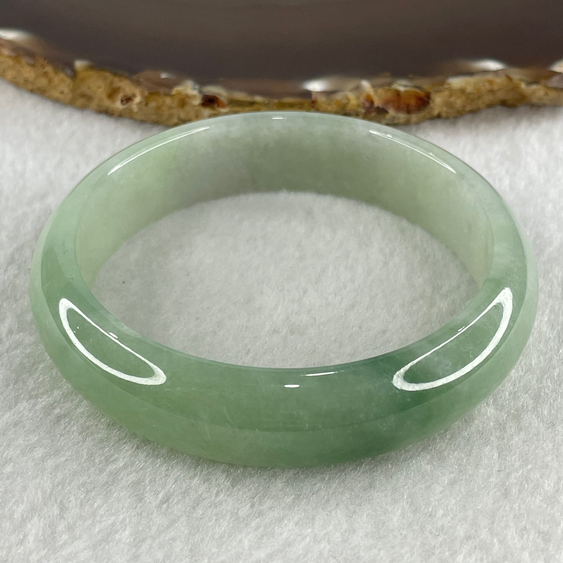 Certified Type A Natural Jelly Light Green with Green Jadeite Bangle 56.69g Inner Diameter 59.0cm 14.7 by 7.3mm (Close to Perfect) - Huangs Jadeite and Jewelry Pte Ltd