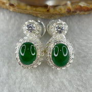 Type A Natural Full Old Mine Spicy Green Jadeite Cabochon 9.1 by 6.8 by 3.5mm Stone for Setting 20.59g (On Silver Earrings Mold) - Huangs Jadeite and Jewelry Pte Ltd