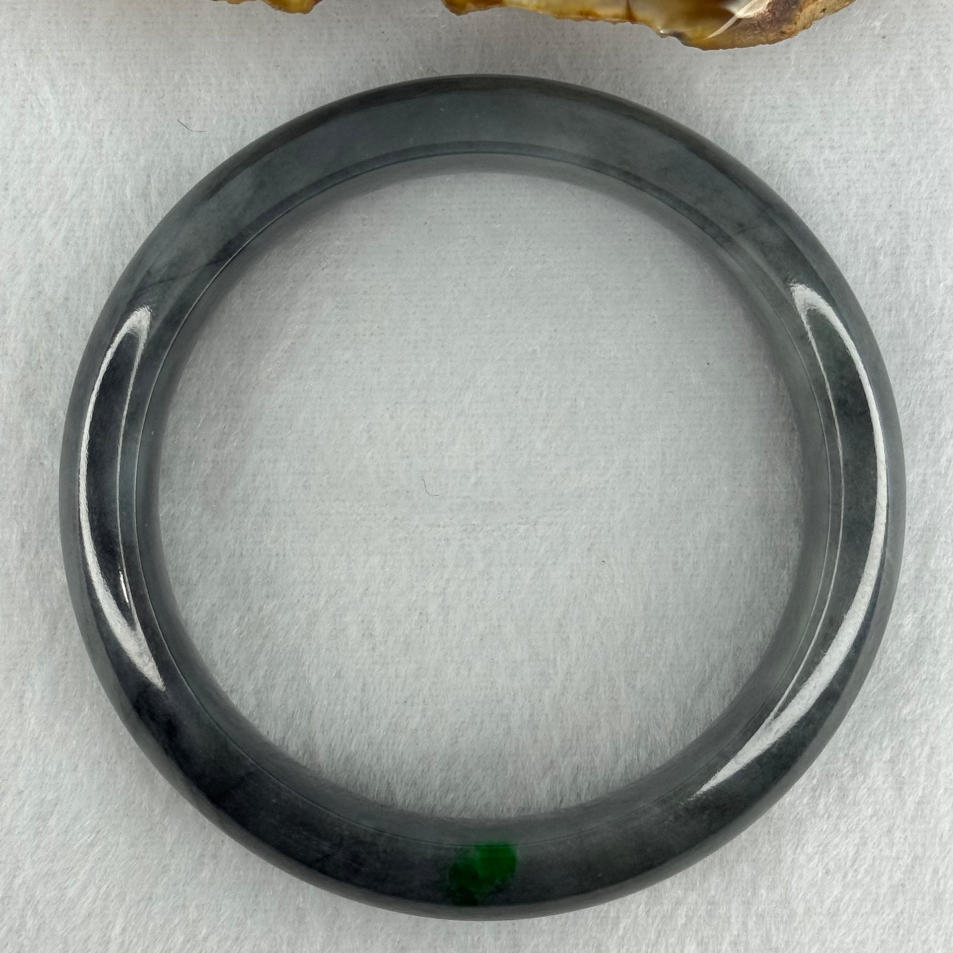 Type A Wuji Grey Black with Imperial Green Patch Jadeite Bangle Internal Diameter 57.0mm 66.25g 14.4 by 8.7mm (Internal Lines) - Huangs Jadeite and Jewelry Pte Ltd