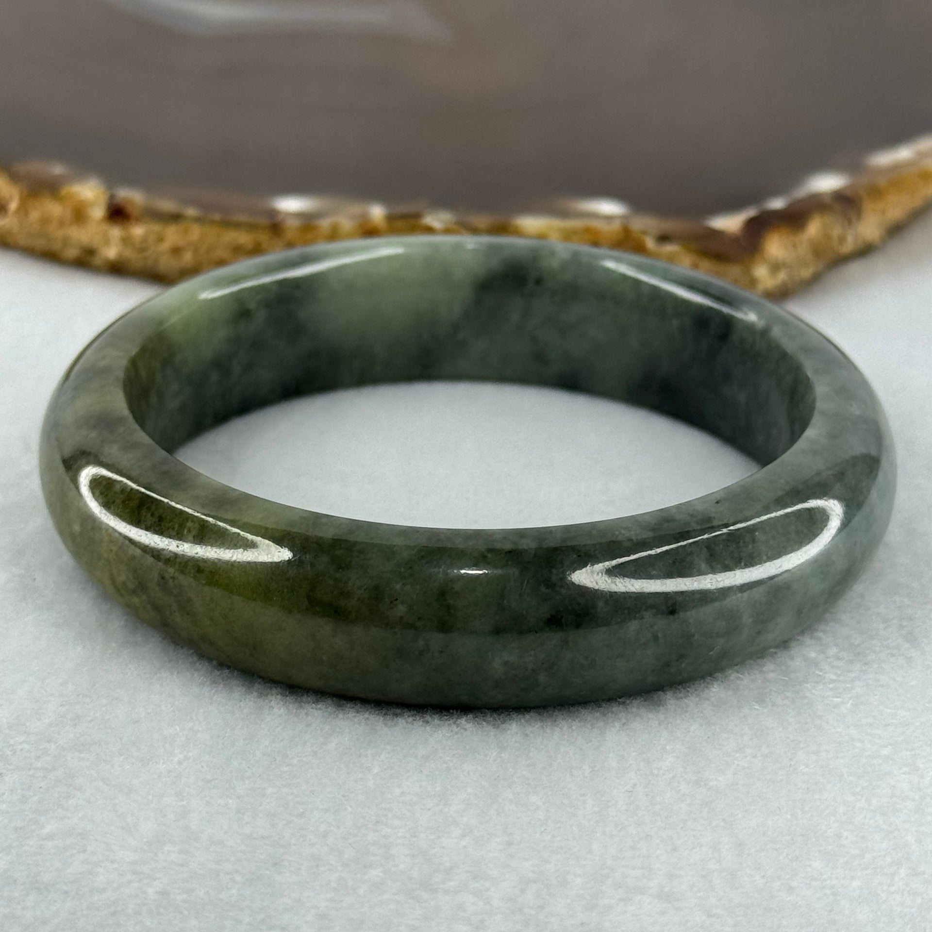 Type A Blueish Green Wuji Grey and Brown Patch Jadeite Bangle Internal Diameter 58.7mm by 73.24g 14.8 by 8.9mm (Very Slight Internal Lines and Very Slight External Roughs) - Huangs Jadeite and Jewelry Pte Ltd