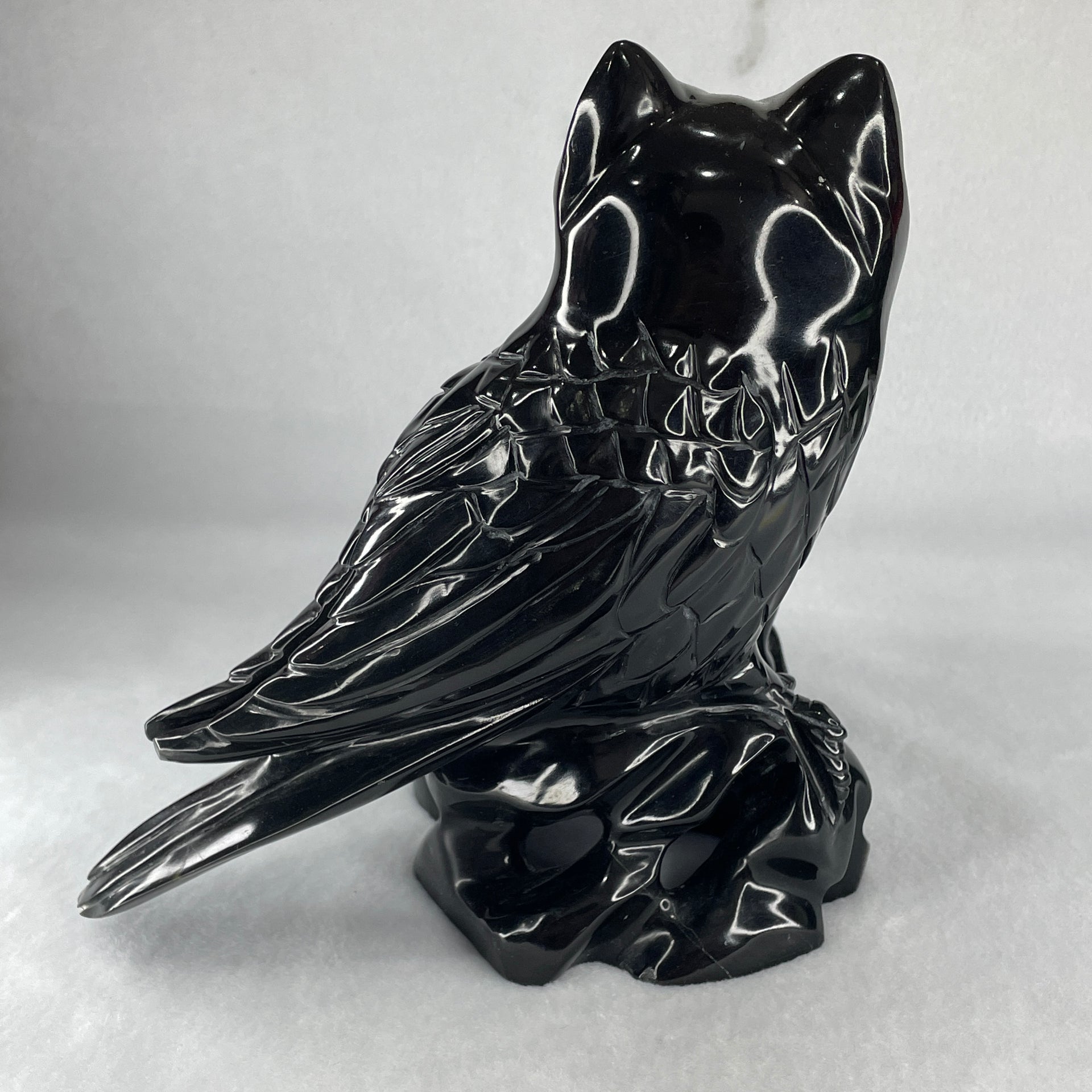 Natural Black Serpentine Owl Stand on Pot Display 2,173.5g 170.0 by 155.0 by 180.0mm - Huangs Jadeite and Jewelry Pte Ltd