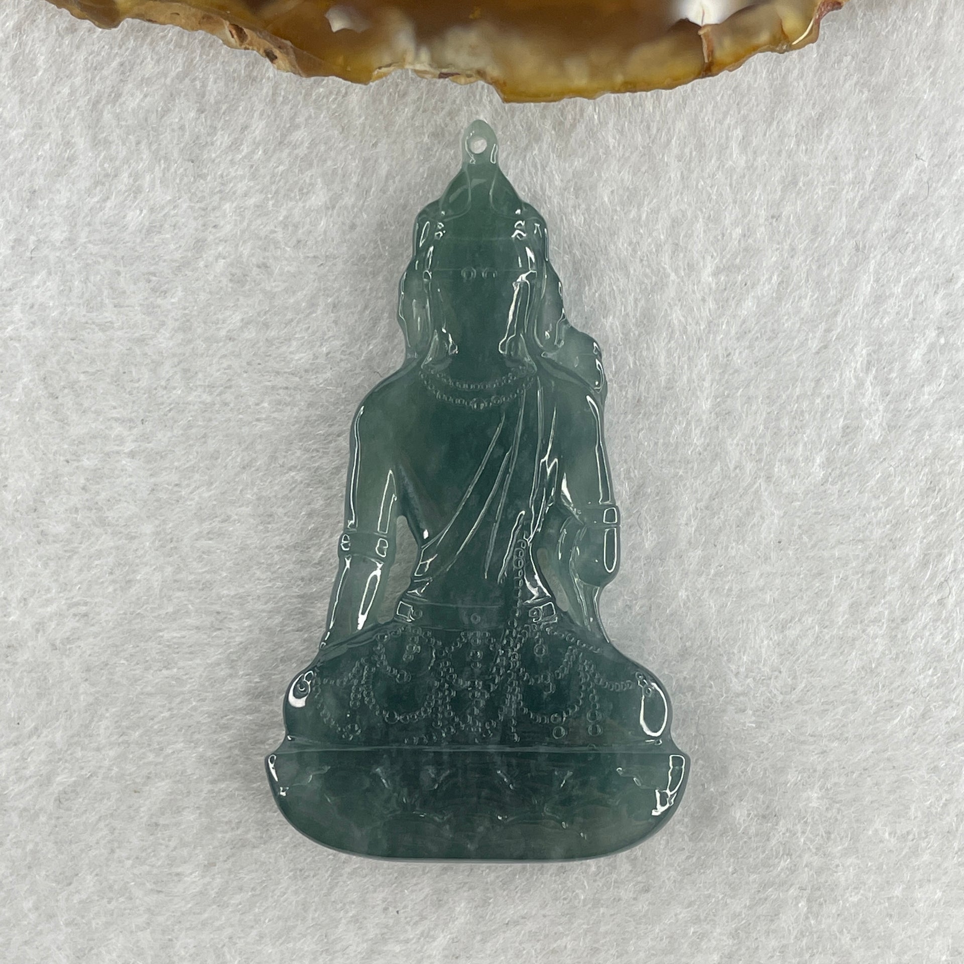 Natural Type A Semi Icy Blueish Green Jadeite Tara Guanyin Pendant 16.9g 56.7 by 32.4 by 6.5mm - Huangs Jadeite and Jewelry Pte Ltd