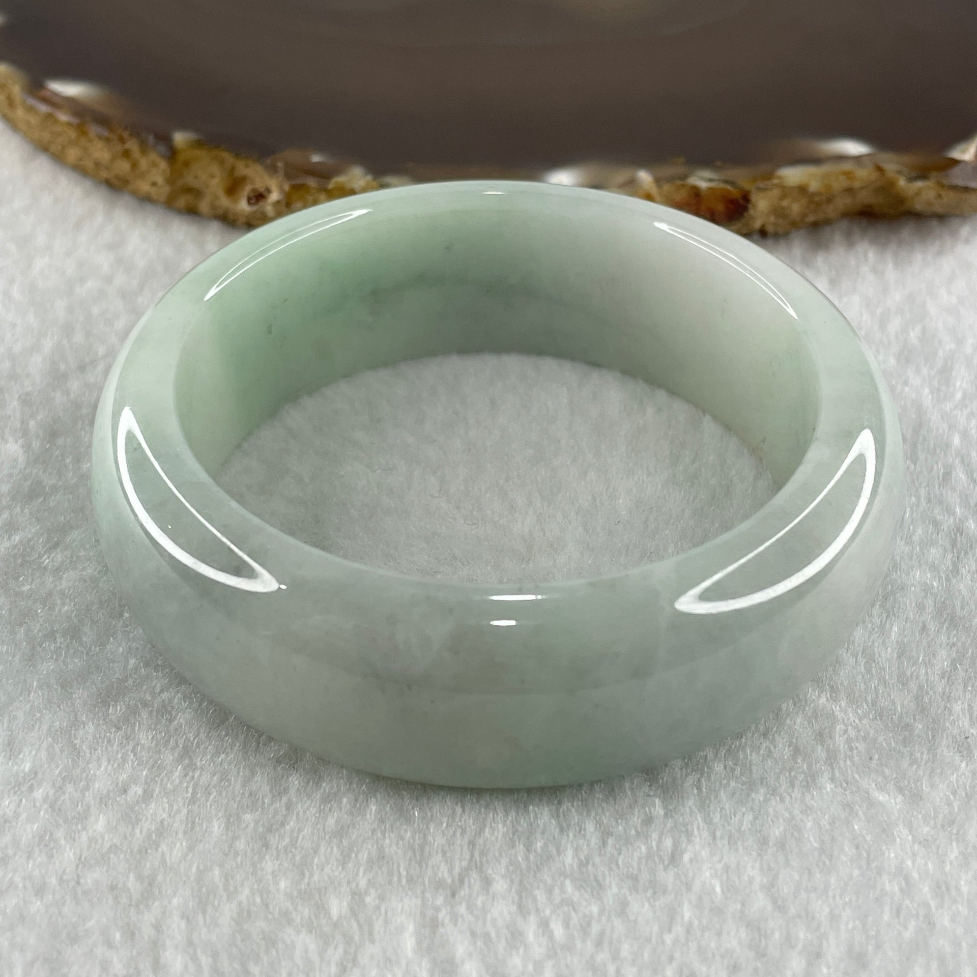 Type A Natural Light Green with Light Lavender Jadeite Bangle 84.56g Inner Diameter 54.5mm 19.0 by 8.4mm (Internal Line) - Huangs Jadeite and Jewelry Pte Ltd