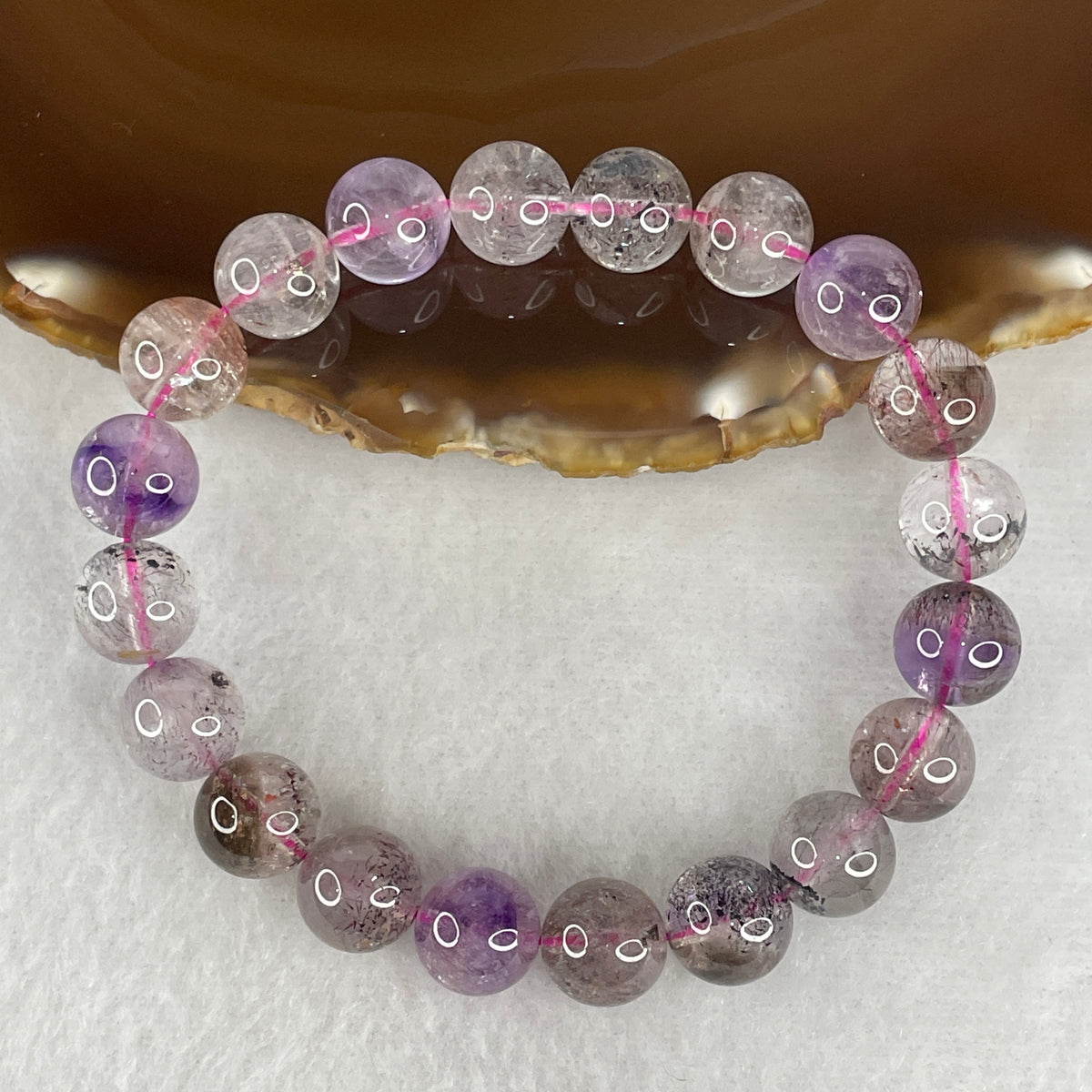 Certified Above Average Grade Natural Super 7 Crystal Beads Bracelet | 10.3mm Sacred 7-Mineral Synergy Statement Power (30.17g | 17cm Wrist Sizing | 20 Beads)
