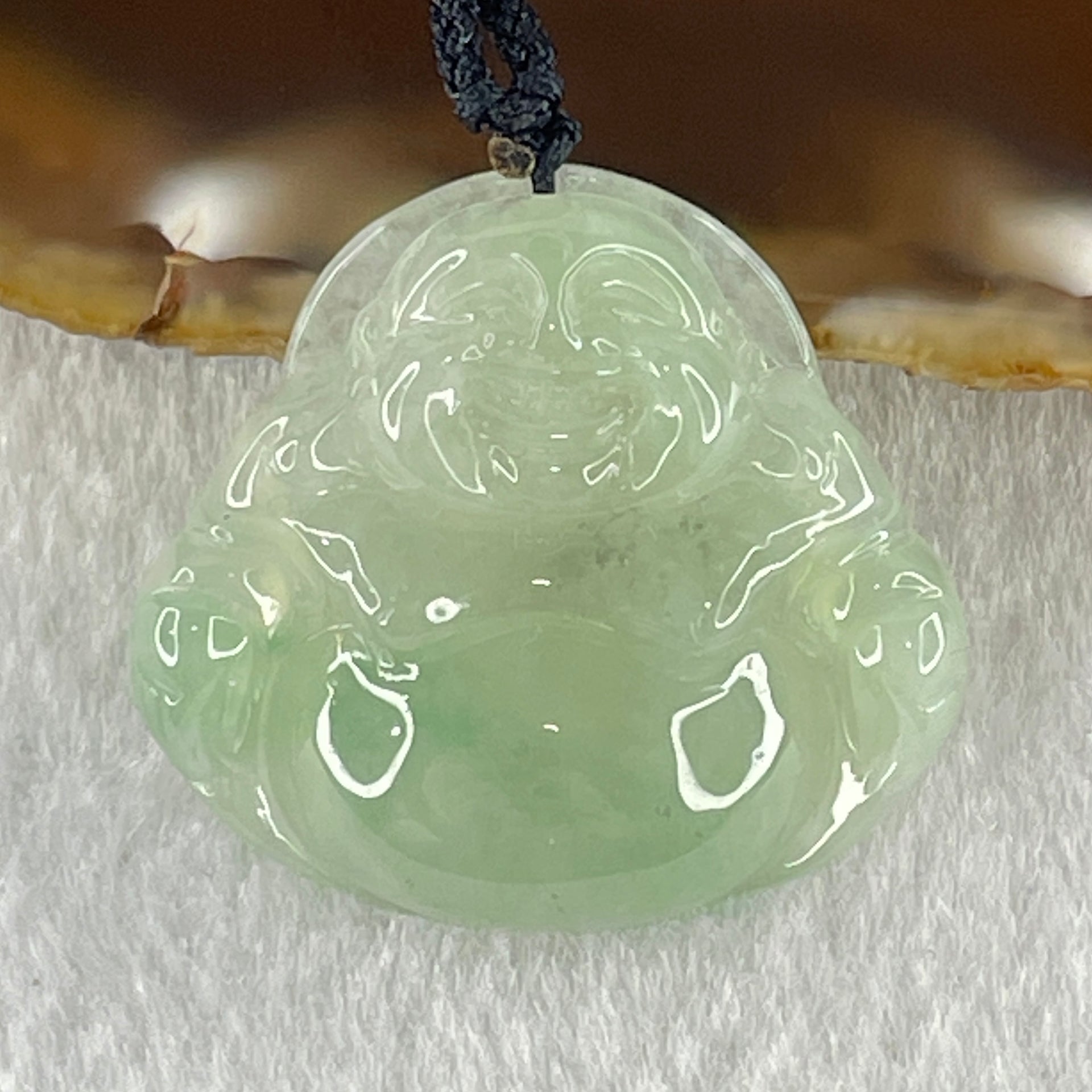 Type A Natural Semi Icy Light Green Jadeite Milo Buddha Pendant 8.03g 28.1 by 30.6 by 6.9mm - Huangs Jadeite and Jewelry Pte Ltd