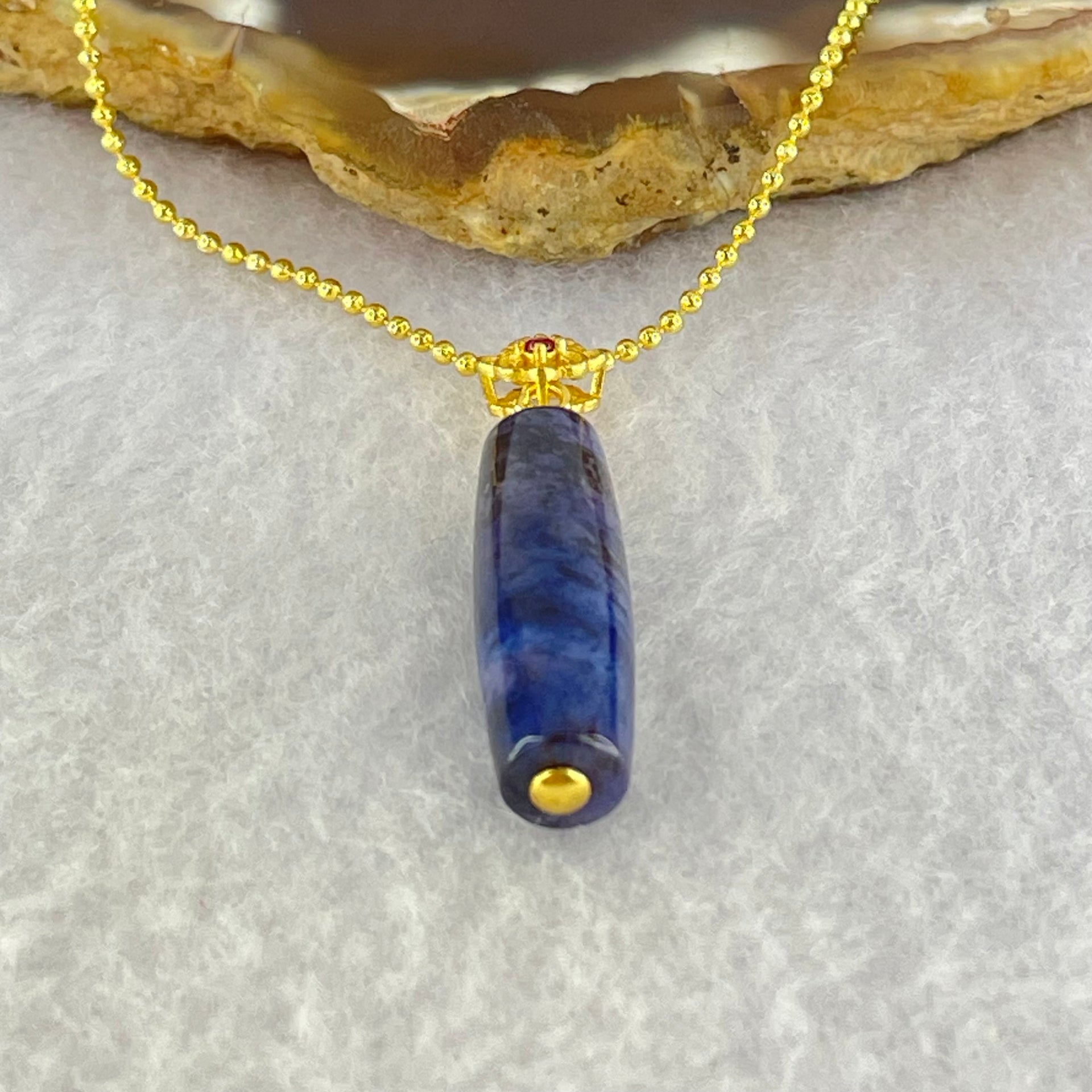 Very Good Grade Natural Sugilite Pillar Pendant in Gold Color Silver Necklace 2.74g 23.9 by 7.2mm - Huangs Jadeite and Jewelry Pte Ltd
