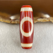 Natural Powerful Tibetan Old Oily Red White Agate One Eye Gold Metal Element Dzi Bead Heavenly Master (Tian Zhu) 一眼金天珠 9.50g 38.2 by 12.8mm - Huangs Jadeite and Jewelry Pte Ltd