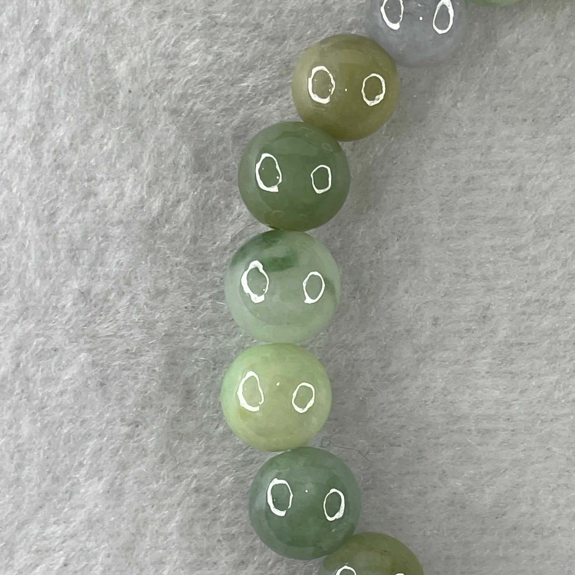 Natural Type A Multi Tone Green with Yellow and Lavender Jadeite Round Shape Beads Bracelet 31.76g 16cm 9.9mm 21 Beads - Huangs Jadeite and Jewelry Pte Ltd