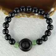 Natural Black Ebony Wood Beads with Movable Pixiu Pair and Coin Bead Bracelet 天然黑檀木珠手链 15.19g 16.5cm 10.0mm 17 Beads - Huangs Jadeite and Jewelry Pte Ltd
