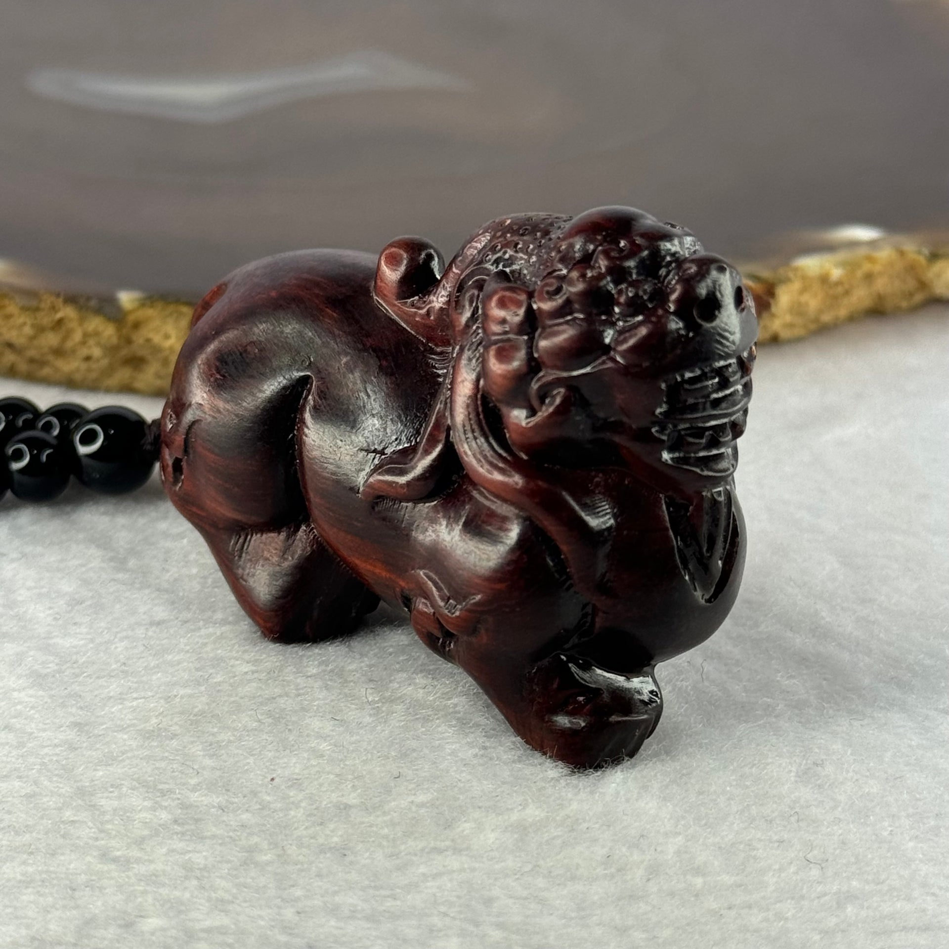 Natural African Rosewood Pixiu Handplay 天然非洲紫檀貔貅手把件 54.65g 64.2 by 27.3 by 43.0mm - Huangs Jadeite and Jewelry Pte Ltd
