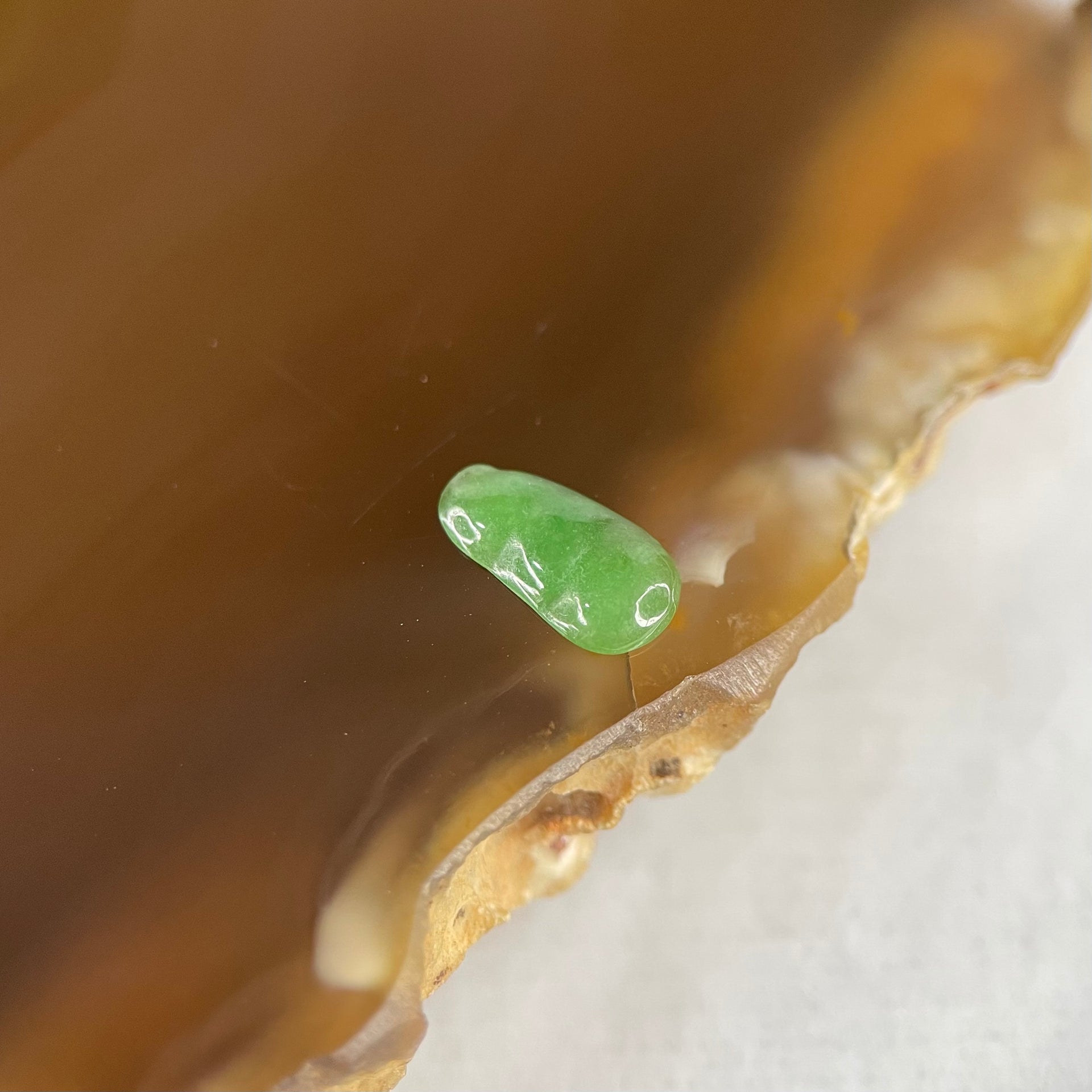 Type A Old Mine Full Green Jadeite Peapod Charm Stone For Setting 0.12g 8.5 by 4.4 by 1.4mm - Huangs Jadeite and Jewelry Pte Ltd