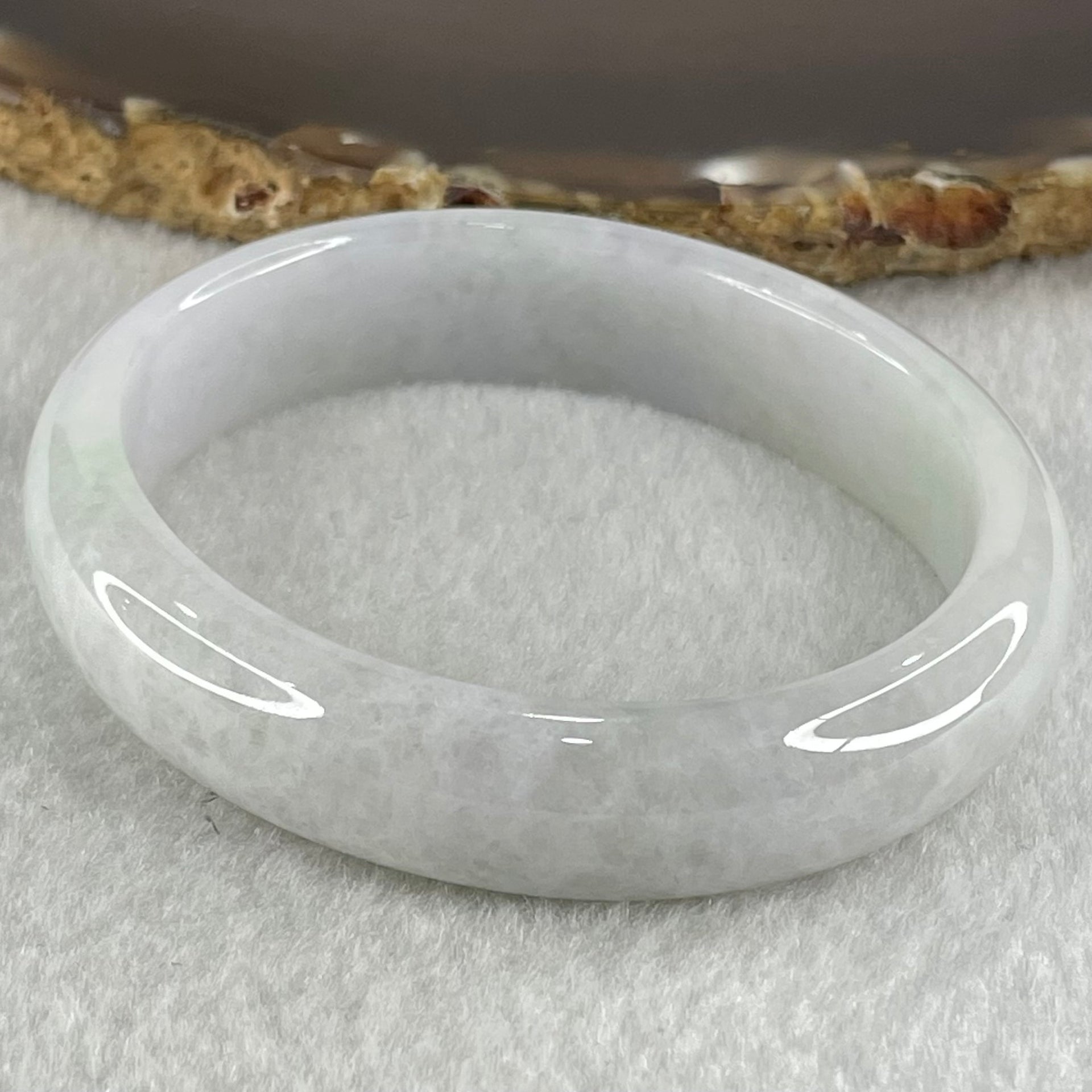 Type A Light Lavender Green Jadeite Oval Bangle 41.16g Internal Diameter 53.6mm 12.7 by 6.6mm (Very Slight Internal Lines) - Huangs Jadeite and Jewelry Pte Ltd