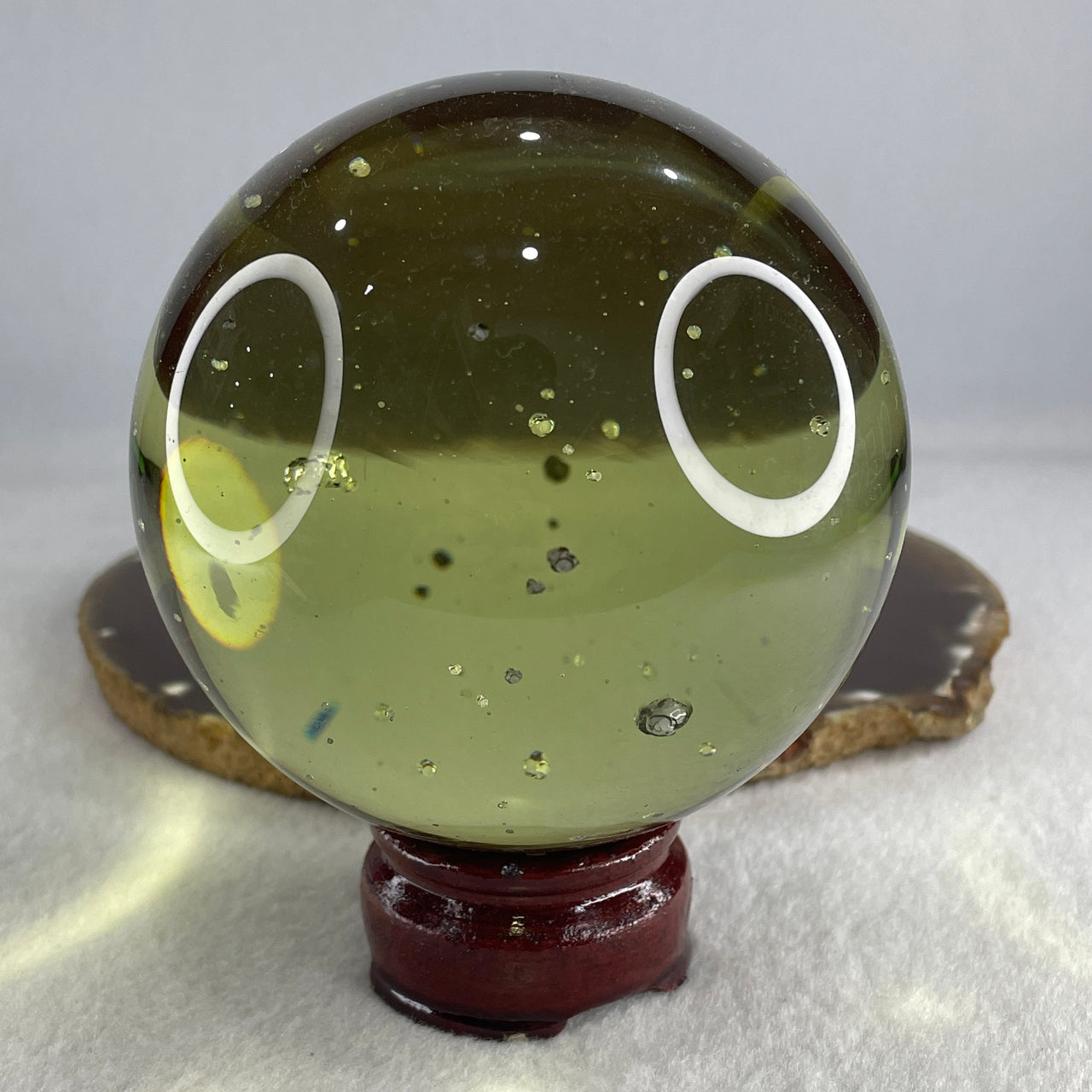 Natural Yellow Liuli Ball Display with Wooden Stand 892.01g 87.6 by 108.0mm - Huangs Jadeite and Jewelry Pte Ltd