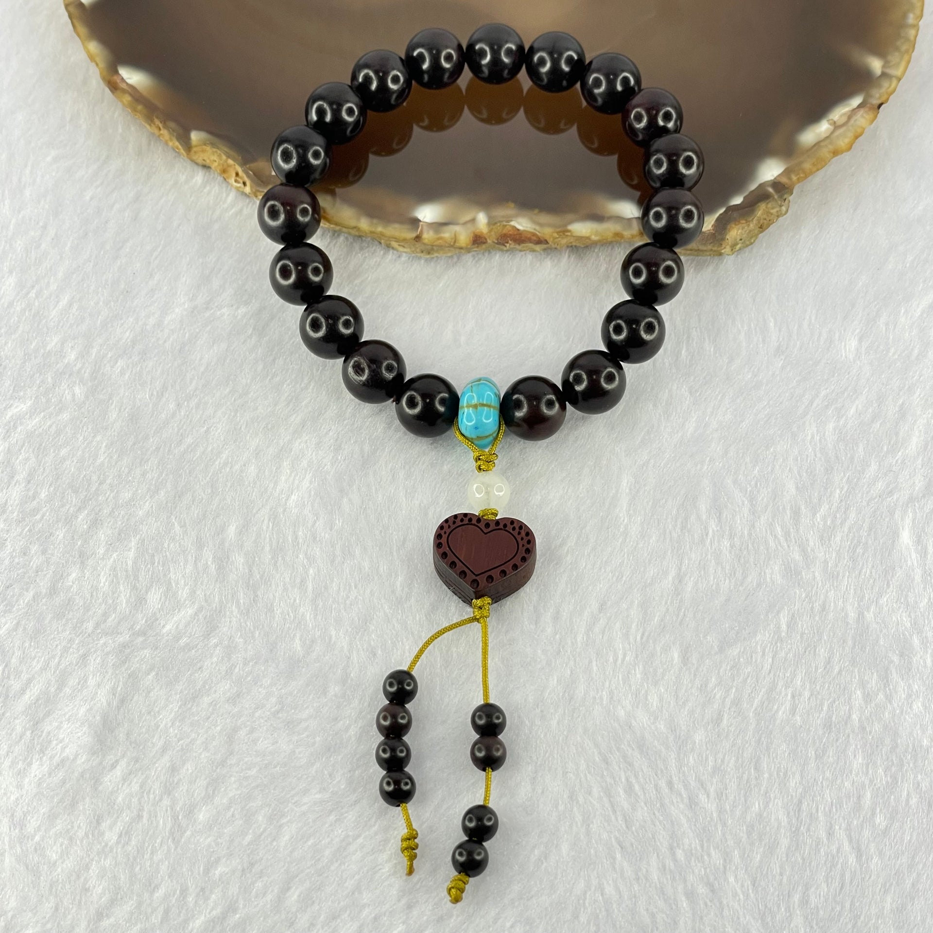 Natural Zitan Wood Beads with Turquoise Bracelet 15.30g 17cm 10.3mm 19 Beads - Huangs Jadeite and Jewelry Pte Ltd