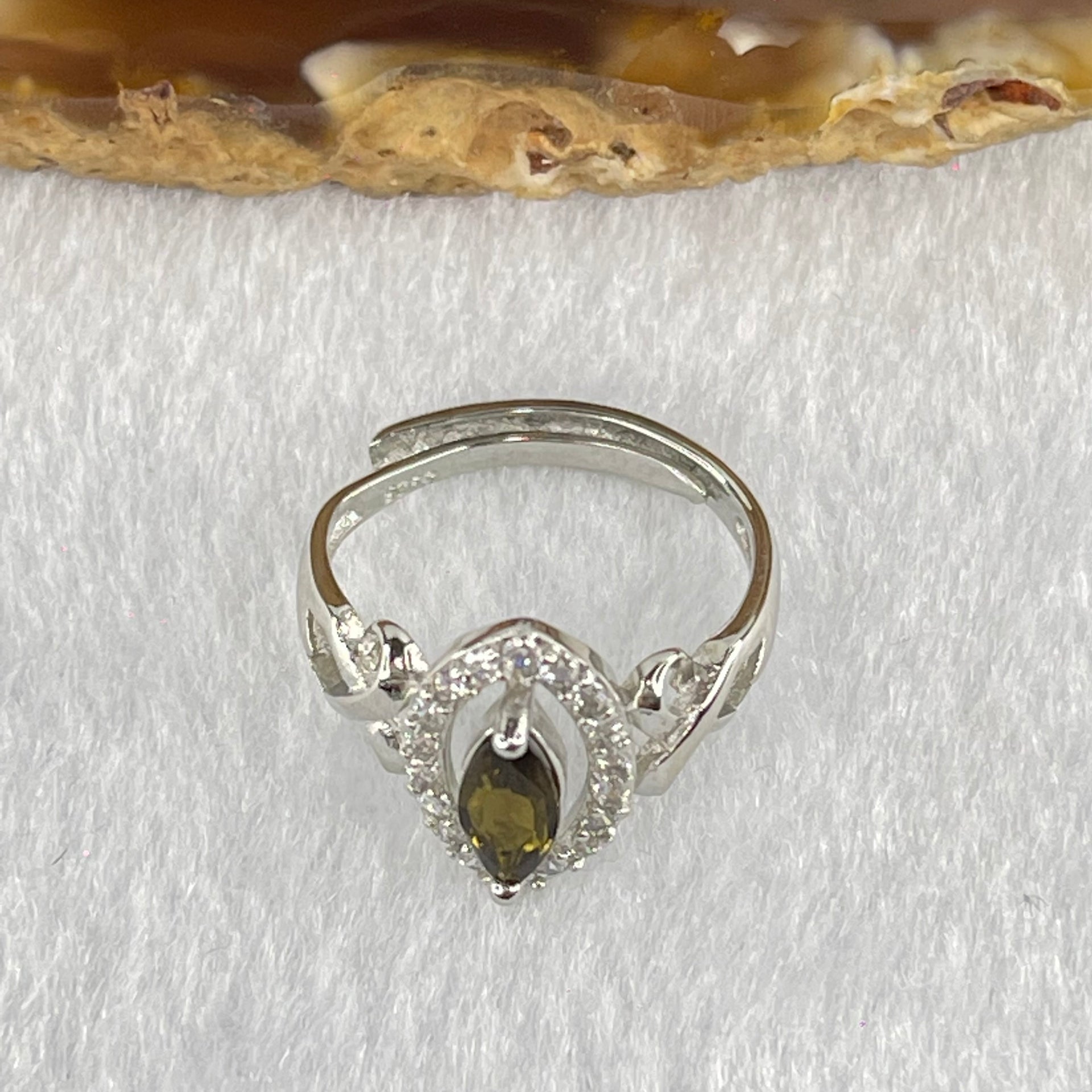 Natural Smoky Quartz with Crystals In S925 Sliver Ring (Adjustable Size) 1.89g 8.6 by 3.7mm - Huangs Jadeite and Jewelry Pte Ltd