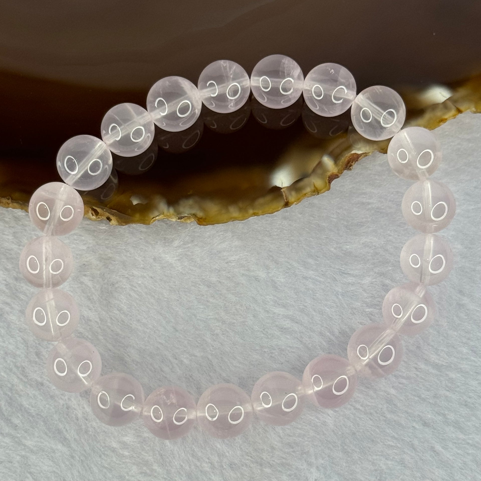 Natural Rose Quartz Beads Bracelet 天然玫瑰石英珠手链 25.93g 16.5cm 9.9mm 21 Beads - Huangs Jadeite and Jewelry Pte Ltd