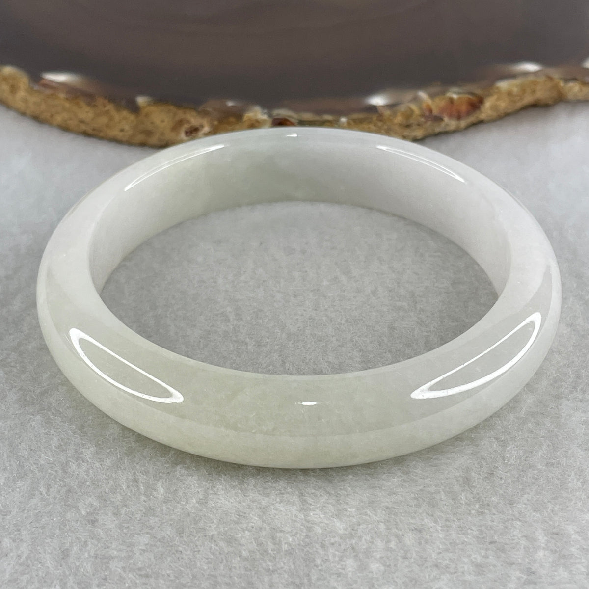 Natural Type A Near White Jadeite Bangle | 61.2mm Inner Diameter (62.51g 13.0x8.0mm | Slight External Line | Pure Mind, Serenity & Aura Cleansing) - Huangs Jadeite and Jewelry Pte Ltd