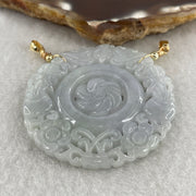 Natural Type A Green Jadeite Flower, Bat & Hulu Pendant in Intricate Hollow Carving | Blessing, Longevity & Good Fortune Talisman (19.17g | 47.4mm) - Huangs Jadeite and Jewelry Pte Ltd
