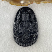 Type A Opaque to Partial Translucent Black Omphacite Jadeite Thousand Hand Guan Yin Pendant Rat Zodiac Guardian 19.78g 53.3 by 34.3 by 8.6mm - Huangs Jadeite and Jewelry Pte Ltd
